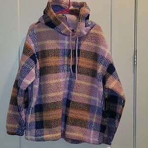 Wrangler Retro  Sherpa Fleece Sweatshirt Hoodie Purple Blue Orange XL NWT